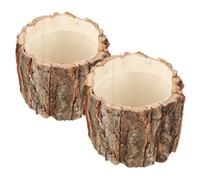 VALICLUD 2pcs Small Wood Stump Flower Buckets 10cm Rustic Tree Planter Outdoor Wooden Barrel Flower Pots Farmhouse Garden Decor