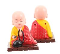 VALICLUD 2pcs Solar Shaking Head Monk Figurine Buddha Monk Statue for Car Dashboard Decor