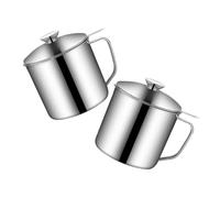 VALICLUD 2pcs Stainless Steel Grease Container with Strainer Oil Filter Pot for Cooking Frying Baking Space-Saving Design with Ergonomic Handle for Kitchen Oil Separation and Storage
