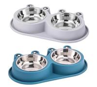 VALICLUD 2PCS Stainless Steel Pet Bowls with Non-Slip Base, Spill-Proof Navy and Grey Frog-Shaped Small Dog and Cat Feeding Bowls, Anti-Ant Design for Puppy and Kitten Food and Water