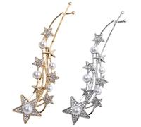 VALICLUD 2pcs Star Hair Clips and Pearl Mermaid Barrettes, Gold and Silver Crystal Decorative Hair Accessories for Women, Beach and Party Side Clips Set