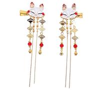 VALICLUD 2pcs Vintage Chinese Styled Tassel Hair Clips Cartoon Design Alloy Material Unique Color for Festive Outfits for Girls and Women