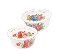 VALICLUD 2Pcs Vintage Enamel Kitchen Basin Thickened Household Multipurpose Enamelware with Flat Bottom for Induction Cooker Compatible Soup Fruit and Storage Bowls