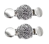 VALICLUD 2Pcs Vintage Retro Sweater Collar Clips Set Alloy Antique Silver Brooch Pins for Women Cardigan Shawl Dress Accessories Elegant Floral Design for Formal Casual Wear