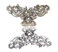 VALICLUD 2pcs Vintage Rhinestone Hair Clips Electroplated Alloy Floral Claw Clamp for Women Antique Silver Gold Barrette Accessories for Daily Wear Parties Weddings Elegant Hair Grips
