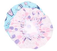 VALICLUD 2pcs Waterproof Double-layer Shower Caps Elastic Band, Satin Lined Hair Protection Hats for Women and Men, Keeps Hair Dry for Bathing and Spa Use (blue Ocean, Purple Circles