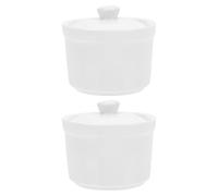 VALICLUD 2pcs White Ceramic Soup Crocks with Lids 380ml - Porcelain Stew Pots for Slow Cooking, Dishwasher Safe Round Soup Bowls Suitable for Home and Restaurant Use