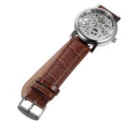 VALICLUD 2pcs Winner Men's Mechanical Wrist Watch Round Hollow Dial Manual Winding Case Pu Band