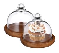 VALICLUD 2Pcs Wooden Cake Stand Set with Glass Dome Covers, Rustic Dessert Display Trays for cakes, Pastries, Cheese and Afternoon Tea Serving
