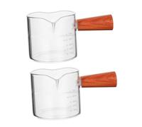 VALICLUD 2pcs Wooden Handle Glass Measuring Cups with Scale for Coffee and Milk Baking Liquid Measuring Jugs Lightweight Portable Milk Frothing Pitchers for Kitchen Use