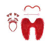 VALICLUD 3 Pcs Cupid Costume Set with Red Heart-shaped Wings, Bow, and Headband, Lightweight Cloth Material for Romantic Celebrations and Christmas Cosplay Parties