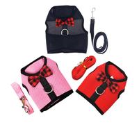 VALICLUD 3 Pieces Adjustable Vest Style Pet Harness with Leash for Small Animals, Breathable Mesh Chest Strap Harness for Puppies, Hamsters, Ferrets - Soft Pink, Red, Black, Medium Size,