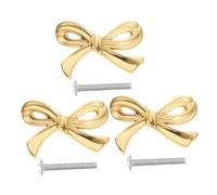 VALICLUD 3 Set Antique Brass Bow Shaped Cabinet Knobs Retro Drawer Pulls for Kitchen Bathroom Bedroom Closet Furniture Smooth Surface Easy Clean and Stable Handles for Frequent Use