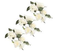 VALICLUD 3pcs Artificial Flower Candle Ring Rose Wreath Tea Light Candle Ring Wedding Table Centerpiece(white)