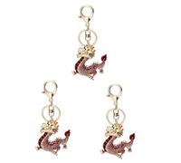 VALICLUD 3pcs Auspicious Dragon Rhinestone Keychain Elegant Chinese Style Key Pendant Unique Bag Hanging Ornament for Everyday Use for Friends Family
