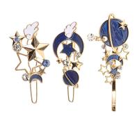 VALICLUD 3pcs Blue Moon and Star Hair Clips Alloy Rhinestone Decorative Side Bang Hairpins for Work and Holiday, Highlight Appearance and Match Hairstyles