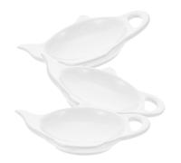 VALICLUD 3Pcs Ceramic Tea Bag Holder Large White Teapot-shaped Tea Bag Rest Dish Porcelain Kitchen Spoon Rest and Seasoning Plate