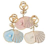 VALICLUD 3pcs Creative Seashell Keychain Ocean-Inspired Bag Charms Unique Beach Key Ring Pendants for Women Shiny Alloy Rhinestones