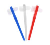 VALICLUD 3Pcs Double-Head Denture Toothbrushes for Adults Small Ergonomic False Teeth Brushes with Soft Bristles Easy Grip Design for Plaque and Bacteria Removal Multi-Color White Red Blue