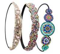 VALICLUD 3pcs Elastic Rhinestone Beaded Headbands Set Crystal and Pearl Hair Accessories for Women Vintage Style Party and Daily Wear