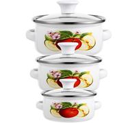 VALICLUD 3pcs Enamelware Mini Soup Pot Set with Dual Handles, Flat Bottom Cooking Pots for Instant Noodles and Stews, Small Vintage Enamel Stockpots for Home Kitchen Use, Random Style