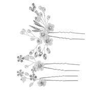 VALICLUD 3pcs Floral Bridal Hair Pins U-shaped Resin Pearl Rhinestone Wedding Hair Accessories Lightweight Elegant Shine for Brides All-day Comfort Special Occasions