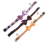 VALICLUD 3pcs Halloween Cat Collars with Bell and Bow Tie Small Adjustable Pet Bell Collars for Cats Purple Pumpkin Yellow Pumpkin Black Halloween Pet Decor