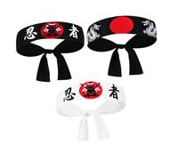VALICLUD 3pcs Japanese Ninja Headbands Karate Samurai Bandana Black and White Cotton Hairbands for Sports Cooking Anime Costume Party
