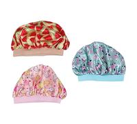 VALICLUD 3pcs Kids Satin Sleeping Caps Elastic Printed Night Bonnet for Toddlers Soft round Bonnet Set with Green, Beige Watermelon and Pink Dolphin Patterns