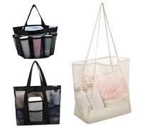 VALICLUD 3pcs Large Mesh Beach Tote Bag Lightweight Nylon Mesh Travel Bags with Reinforced Stitching Spacious and Handbags for Womens Beach Vacation Pool Outdoor Essentials