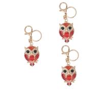 VALICLUD 3pcs Owl Rhinestone Keychain Pendant Creative Owl Bag Charm Golden Red Keyring for Handbag Car and Backpack Decoration for Birthdays Valentine Day and More