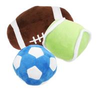 VALICLUD 3PCS Plush Pet Chew Set for Dogs and Cats - Soft Mini Sports Balls Including Soccer, Football, and Rugby - Sturdy Puppy Activity and Interactive Chewing for Indoor Play