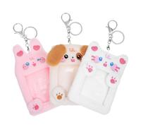 VALICLUD 3pcs Plush Photocard Holder Keychain Cute Animal Designs -Eared Dog Cat Bunny Lightweight Id Card Protector for Keyring Adorable Accessory for Memories
