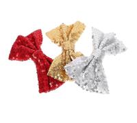 VALICLUD 3pcs Sequin Hair Bows Clips for Sparkly Decorative Hair Accessories Comfortable Secure Hold for Performances Proms and Daily Wear in Red Gold Silver