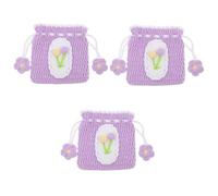 VALICLUD 3pcs Small Crochet Drawstring Purse Cute Knitted Change Pouch for Women Lightweight Yarn Storage Bag Adorable Design for Easy Portability for and Small Essentials