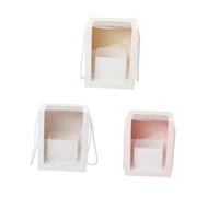 VALICLUD 3pcs Transparent Flower Portable Packing Boxes with Clear Window Square PVC Boxes in Pink White Beige Reusable Floral Cases for Wedding Birthday Party Craft Storage