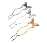 VALICLUD 3pcs Vintage Butterfly U Shaped Hair Pins with Rhinestone Accent Metal Fork Sticks for Elegant Updo Bun and Chignon Hairstyles Hair Styling Accessories for Women