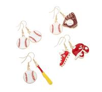 VALICLUD 4 Pair Baseball Earrings Lightweight Cartoon Softball Bat Jewelry with Cap Design Fun Sports Themed Drop Earrings for Women Baseball Fans and Teens