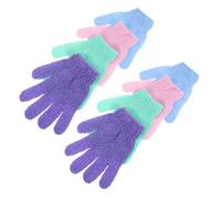 VALICLUD 4 Pairs Nylon Exfoliating Shower Gloves for Body Scrub Elasticized Bath Gloves for All Skin Types Comfortable Fit for Left and Right Hands Dead Skin Remover and Random Color