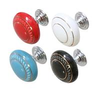 VALICLUD 4 pcs Ceramic and Metal Manicure Toilet Button Handles Round Colored Toilet Tank Button Knobs Red Blue Black White and Practical Bathroom Flush Replacement for Women