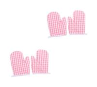 VALICLUD 4 Pcs Heat Resistant Oven Mitts Pink Plaid Non Slip Baking Gloves for Kitchen Microwave Bbq Cooking Scalding Protective Gloves for Home Use