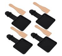 VALICLUD 4 Sets Electric Mini Raclette Grill Pan Non-stick Cheese Melting Trays with Wooden Spatulas for Indoor Barbecue Cheese Baking and Outdoor Picnics
