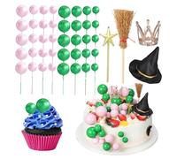 VALICLUD 44 Pcs Wicked Cake Topper with Crown Witch Hat Broom Wand Halloween Birthday Cake Decorations Kit for Wicked Movie Party Ghost Witch Theme Supplies
