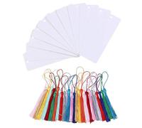 VALICLUD 48pcs DIY Blank Paper Bookmarks with Tassels, Easy to Write and No Odour, White Paper Material for Birthday and Teacher's Day, for Students and Writers Random Color
