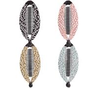 VALICLUD 4Pcs Banana Hair Clips for Thick Curly Hair Medium Size Geometric Pattern Fabric Fishtail Comb for Women Ponytail Holder Clips Set