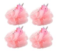 VALICLUD 4pcs Bath Loofahs Soft Cartoon Unicorn Shower Sponges Mesh Body Scrubbers Gentle Exfoliating Bath Accessories for Pink