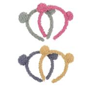 VALICLUD 4pcs Bear Ear Headbands for Women, Soft Wool Blend Face Washing Hairbands, Cute Animal Ear Head Decor Set in Yellow, Green, Rose Red, and Misty Blue