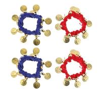 VALICLUD 4PCS Belly Dance Wrist Bells Set - Red and Royal Blue Wristband Bracelets - Indian Dance Accessories for Belly Dancing and Ballet Performance