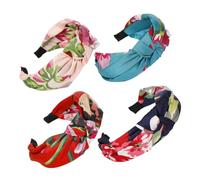 VALICLUD 4pcs Bohemian Wide Cloth Knot Headbands Creative Hair Accessories for Women Comfortable Party Hairbands in Navy Blue Bright Blue Light Pink