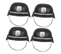 VALICLUD 4pcs British Bobby Helmet Black Cap Realistic Cop Costume Hats for Halloween Role Play Party Accessories